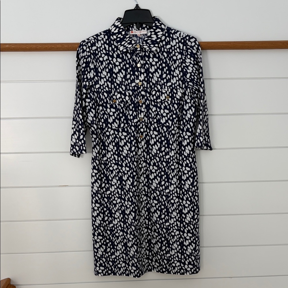 Jude Connally Navy and White Long Sleeve Dress
